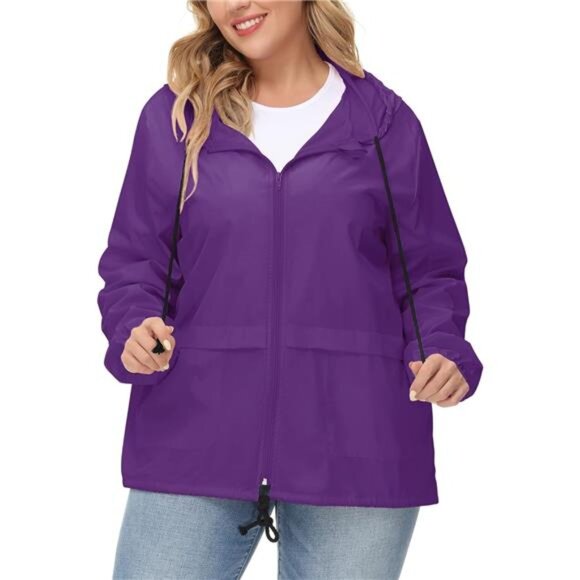 Plus Size Raincoat Women Waterproof Rain Jacket Packable Outdoor Hooded - Picture 1 of 6